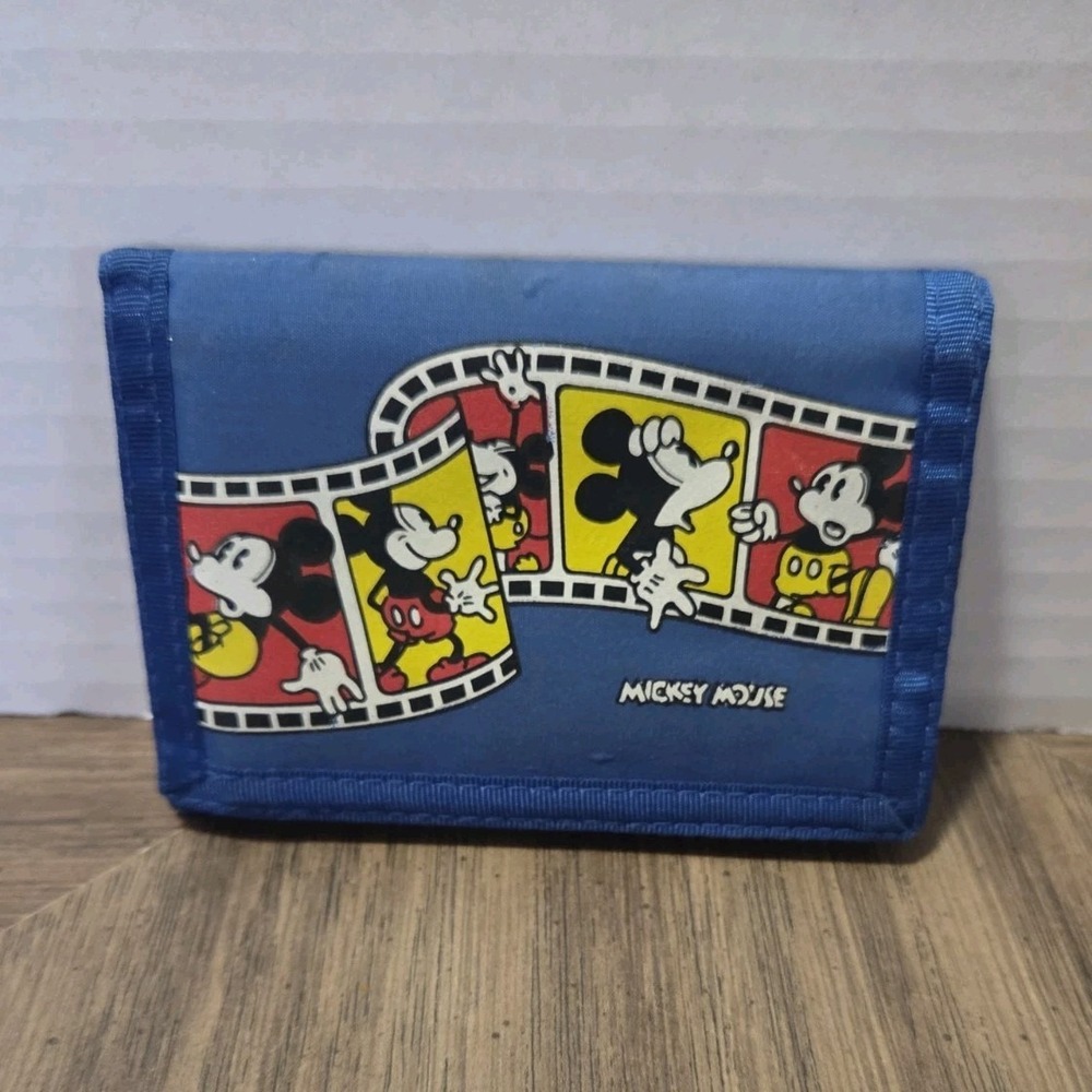 Disney Mickey Mouse Blue Small Trifold Wallet, 1990 era, Y2K, grunge